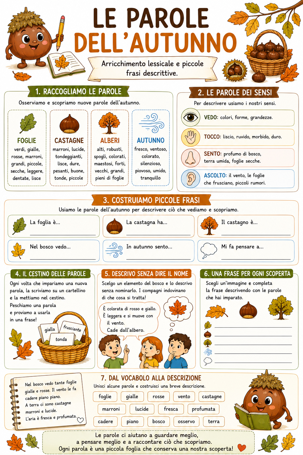 Le parole dell'autunno scopri e descrivi - scheda di italiano per la classe seconda