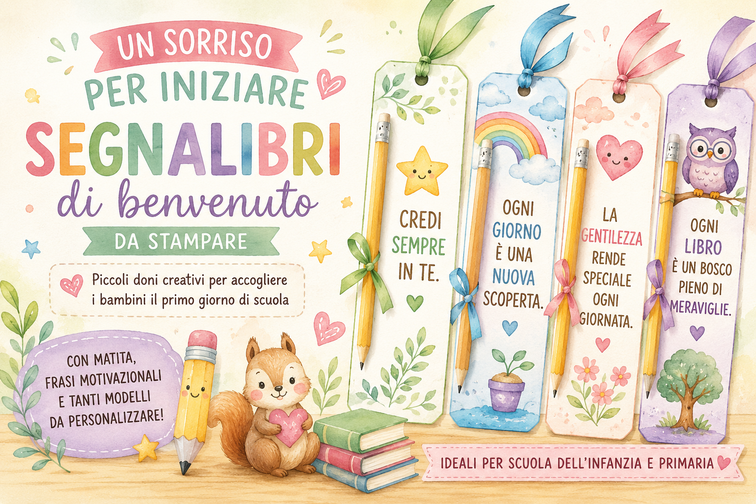 Un sorriso per iniziare, segnalibri di benvenuto da stampare